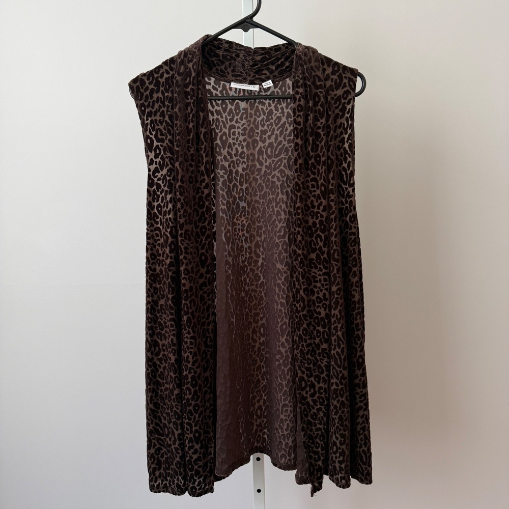 VTG Susan Graver Leopard Burnout Velvet Boho Relaxed Shabby Chic Vest XL Brown